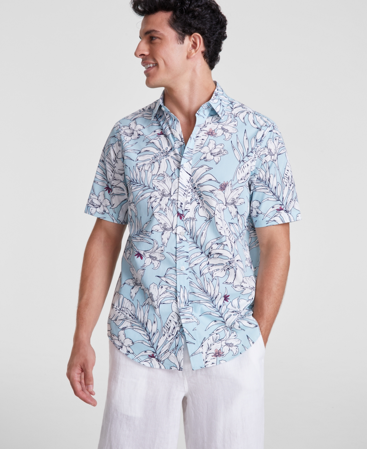 Men's Jarrett Woven Floral Shirt, Created for Macy's - Blue Innocence