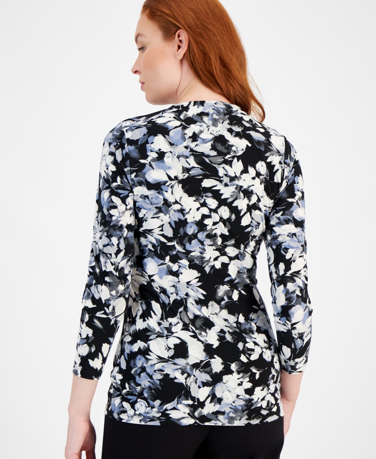 Anne Klein Women's Printed 3/4-Sleeve Faux-Wrap Top