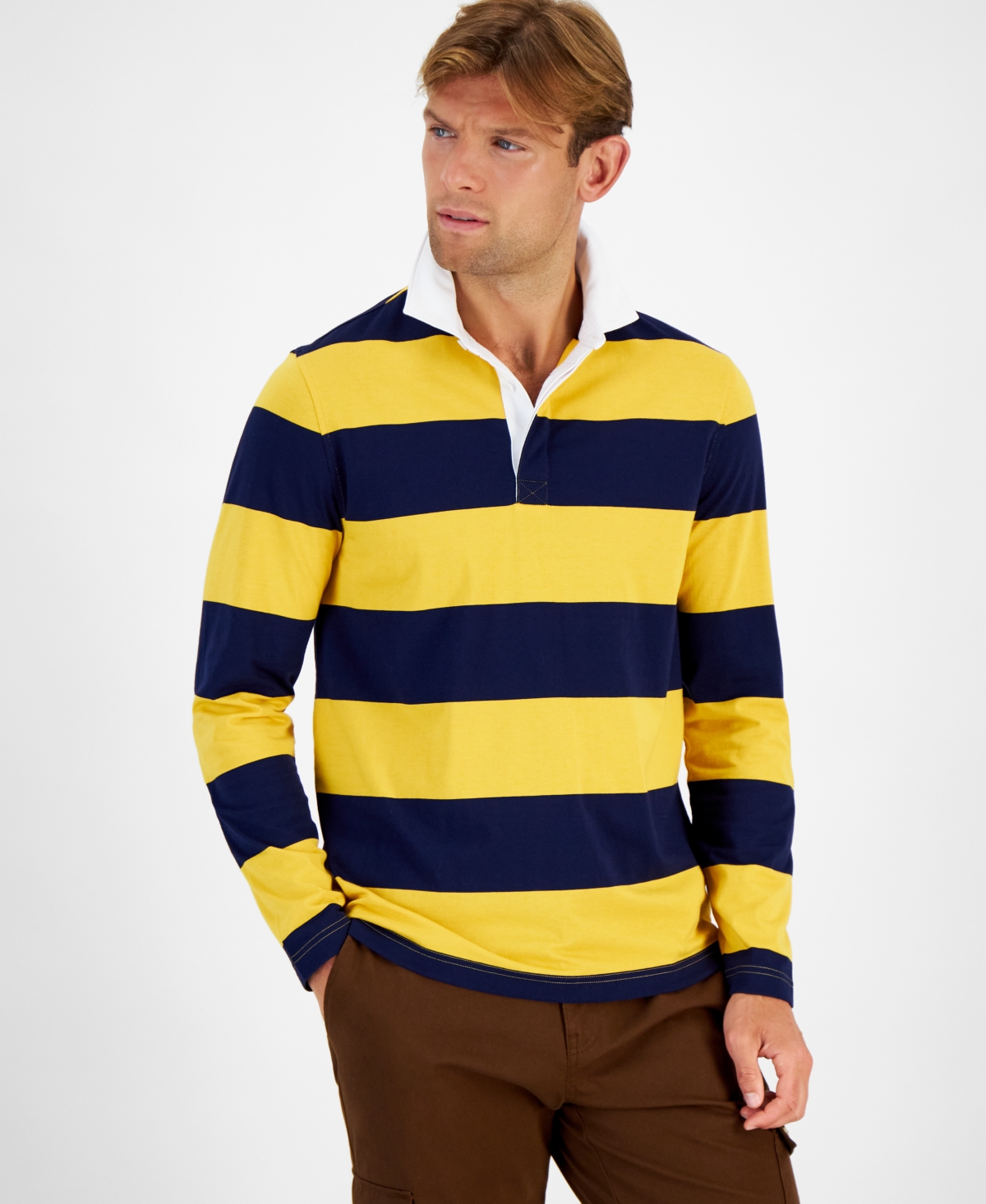 Club Room Men's Outdoors Regular-Fit Stripe Long-Sleeve Rugby Shirt, Created for Macy's
