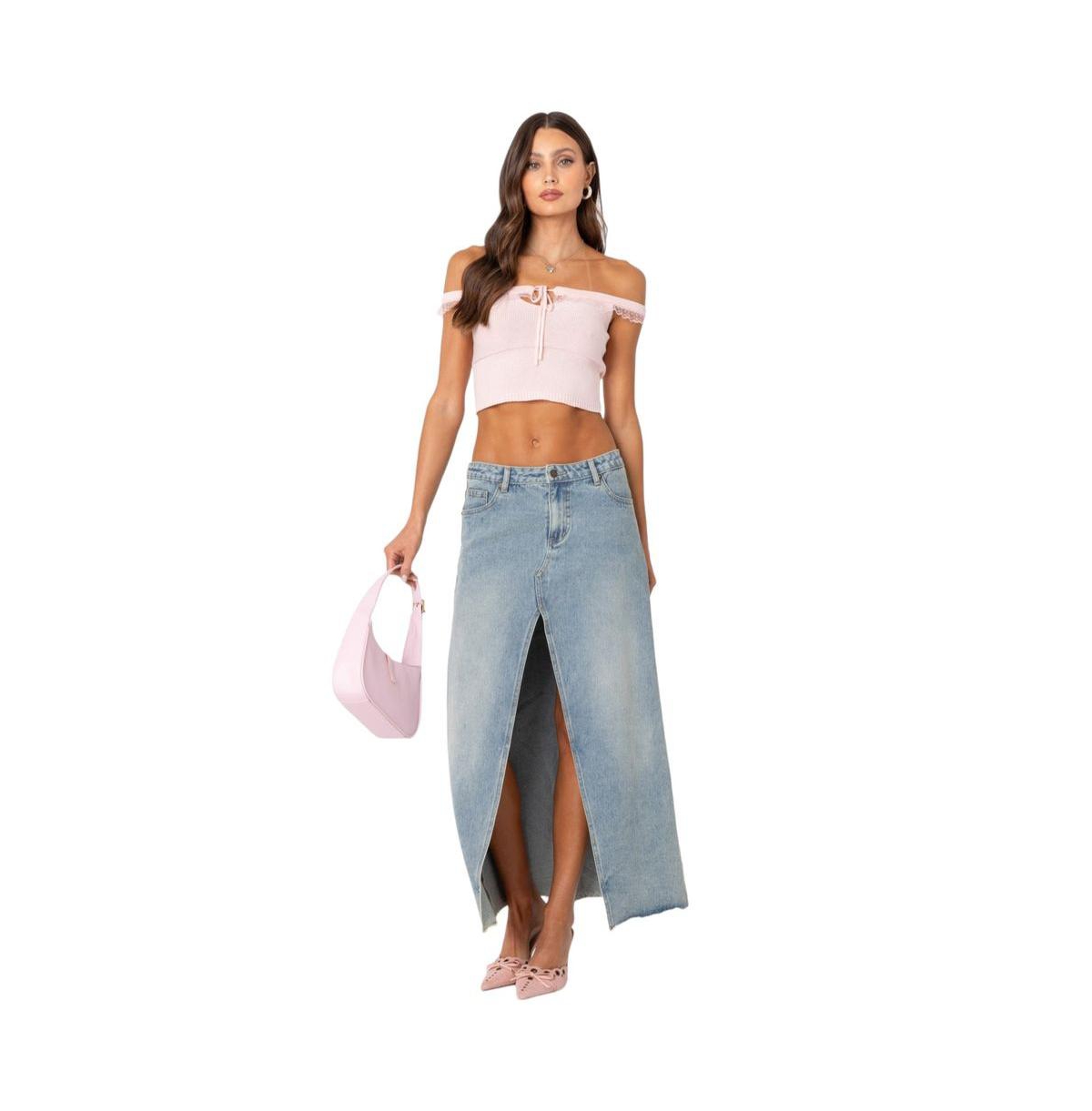 Edikted Women's Off shoulder trimmed knit top - Light-pink