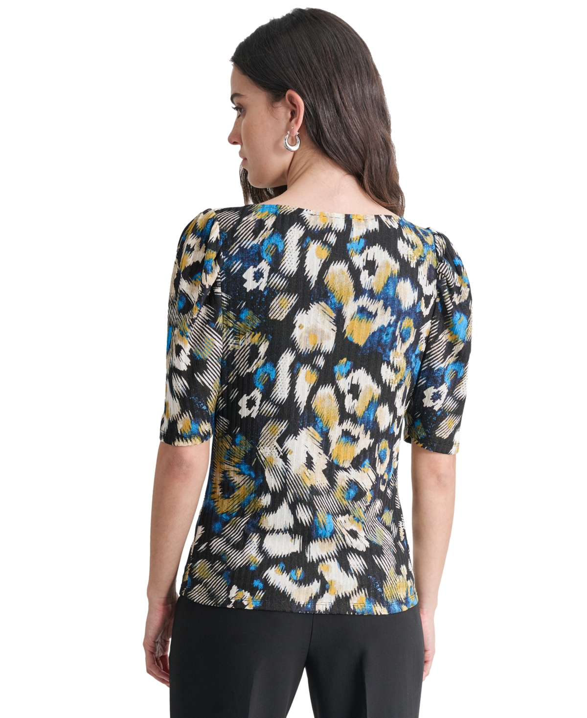 Dkny Women's Printed Ribbed Knit Top