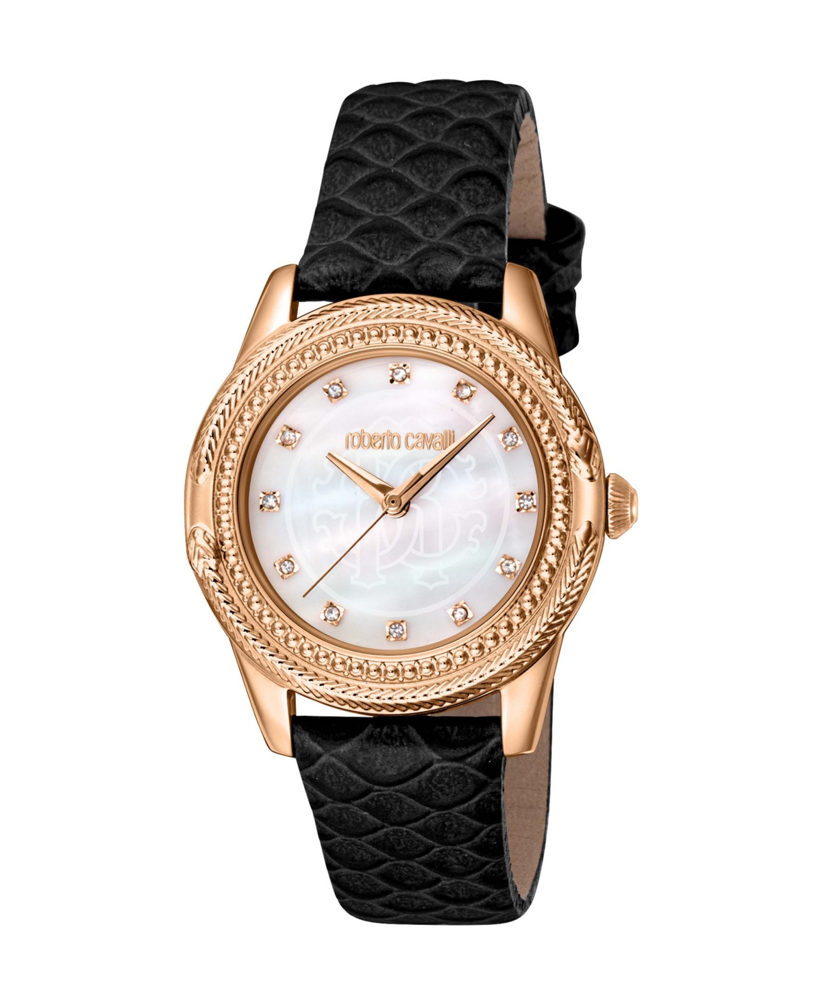 ROBERTO CAVALLI WOMEN'S QUARTZ BLACK LEATHER WATCH 32MM 