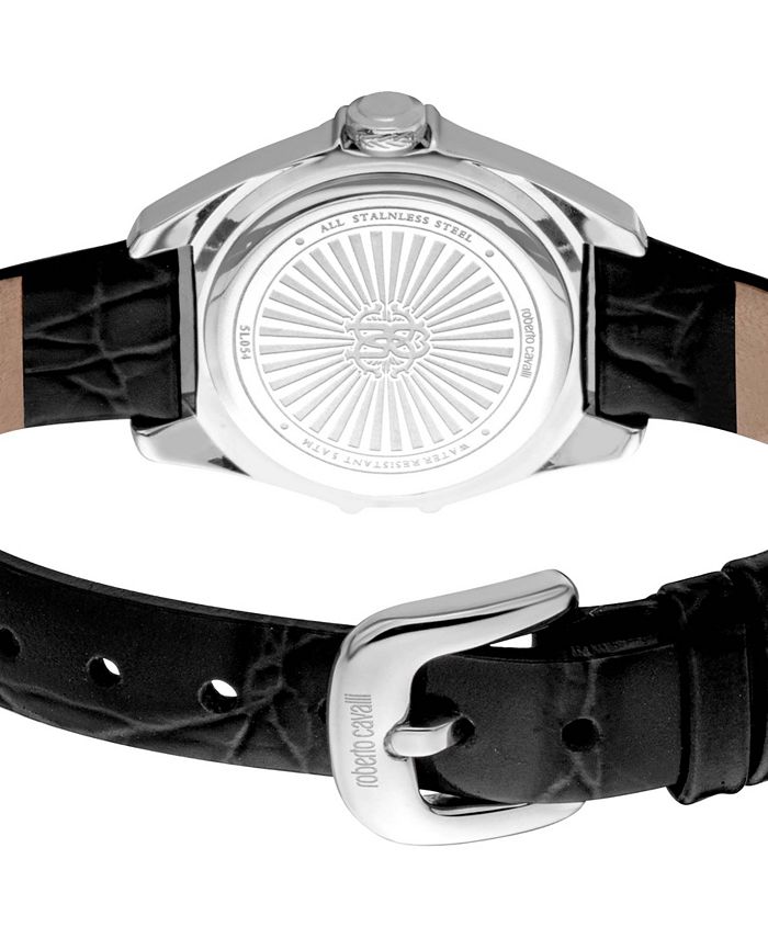 Roberto Cavalli Women's Quartz Black Leather Watch 26mm - Macy's