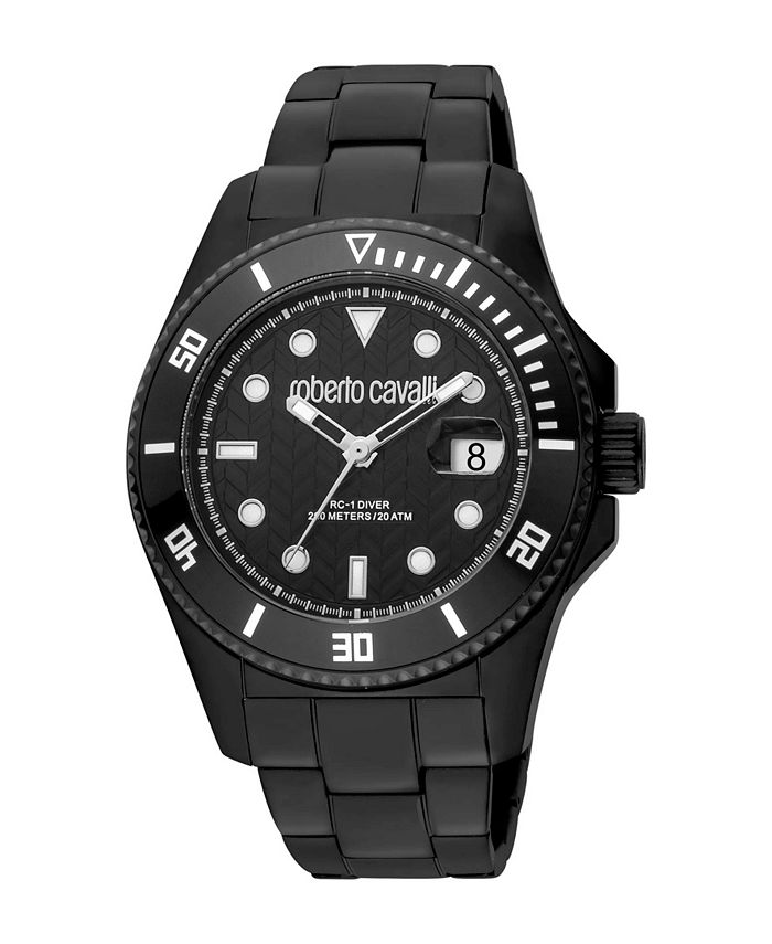 Roberto Cavalli Men's Quartz Black Stainless Steel Watch 44mm - Macy's