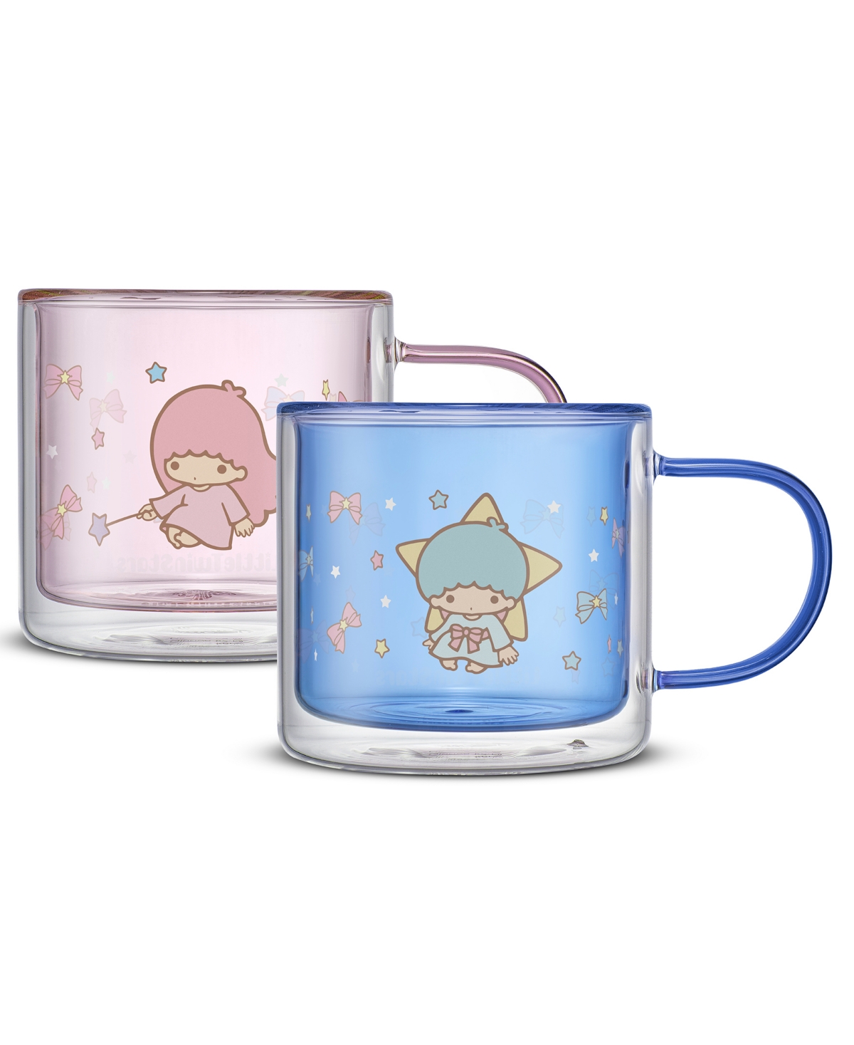 JOYJOLT HELLO KITTY AND FRIENDS LITTLETWINSTARS DOUBLE WALL COFFEE MUGS, SET OF 2 