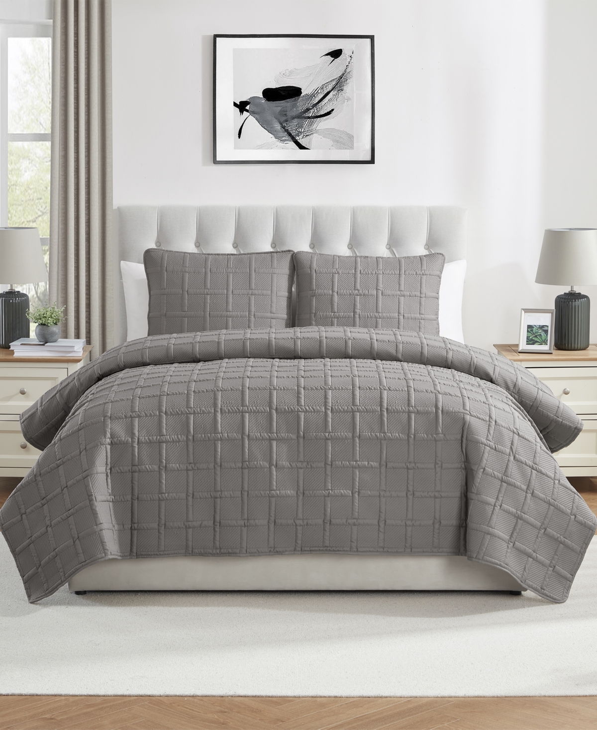 Vcny Home Solid Square 3-piece Quilt Set, King In Taupe