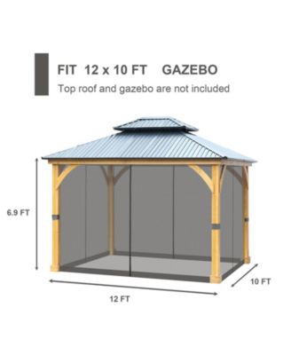 Gazebo Netting 10' x 12' Polyester Screen Replacement 4 Panel Sidewalls for Patio (Only Netting)