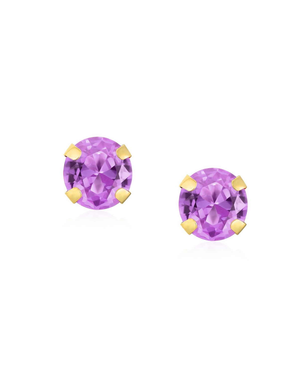 Bling Jewelry 1.4CT RoundNatural Amethyst Stud Earrings For Women 14K Yellow Gold 6MM - Purple