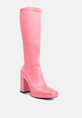Womens PRESTO Pink Stretchable Satin Long Boot