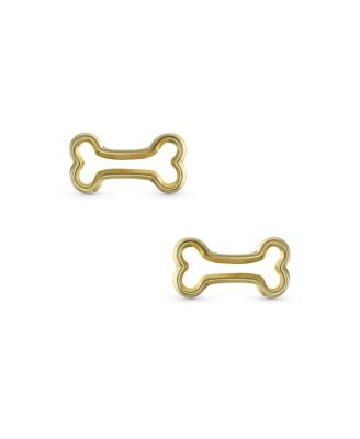 Tiny Mini BFF Animal Lover Pet Dog Bone Stud Earrings Cartilage Ear Lobe 10K Yellow Gold Screw back