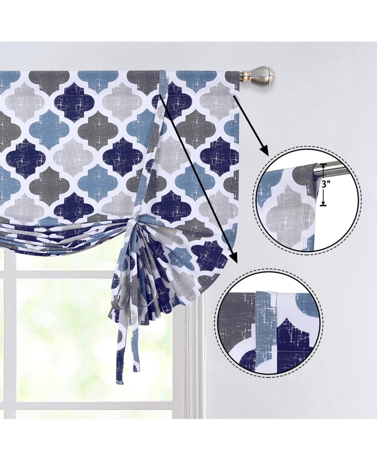 Caromio Quatrefoil Trellis Cotton Blend Rod Peocket Tie Up Shade Curtain, 42