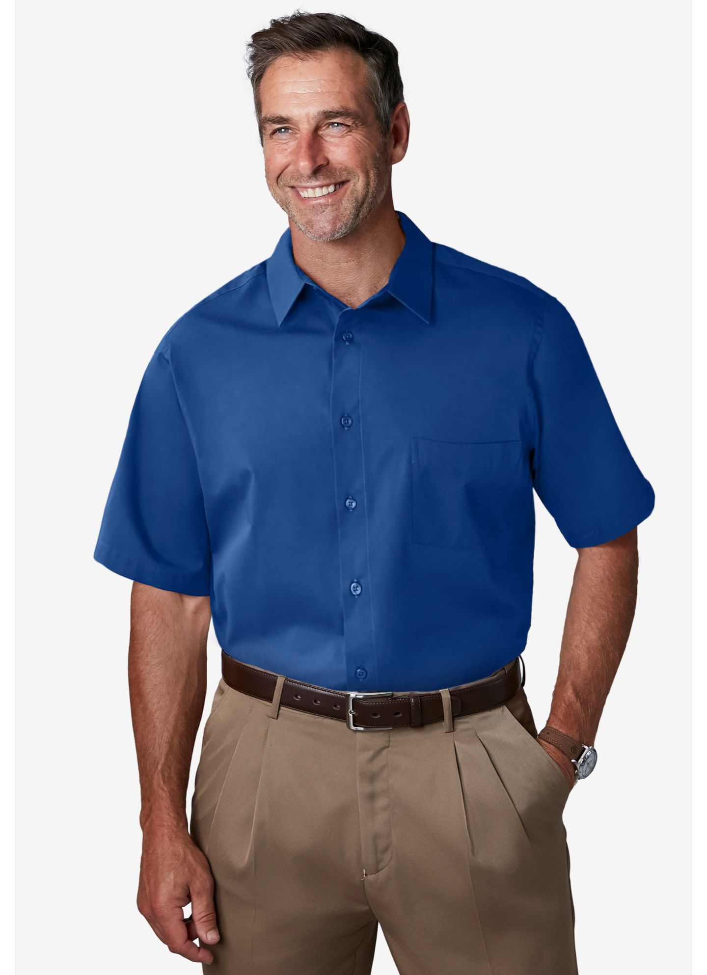 Мужская рубашка KingSize Wrinkle-Free Short-Sleeve Dress Shirt, цвет: Полуночный тёмно-синий — фото 1