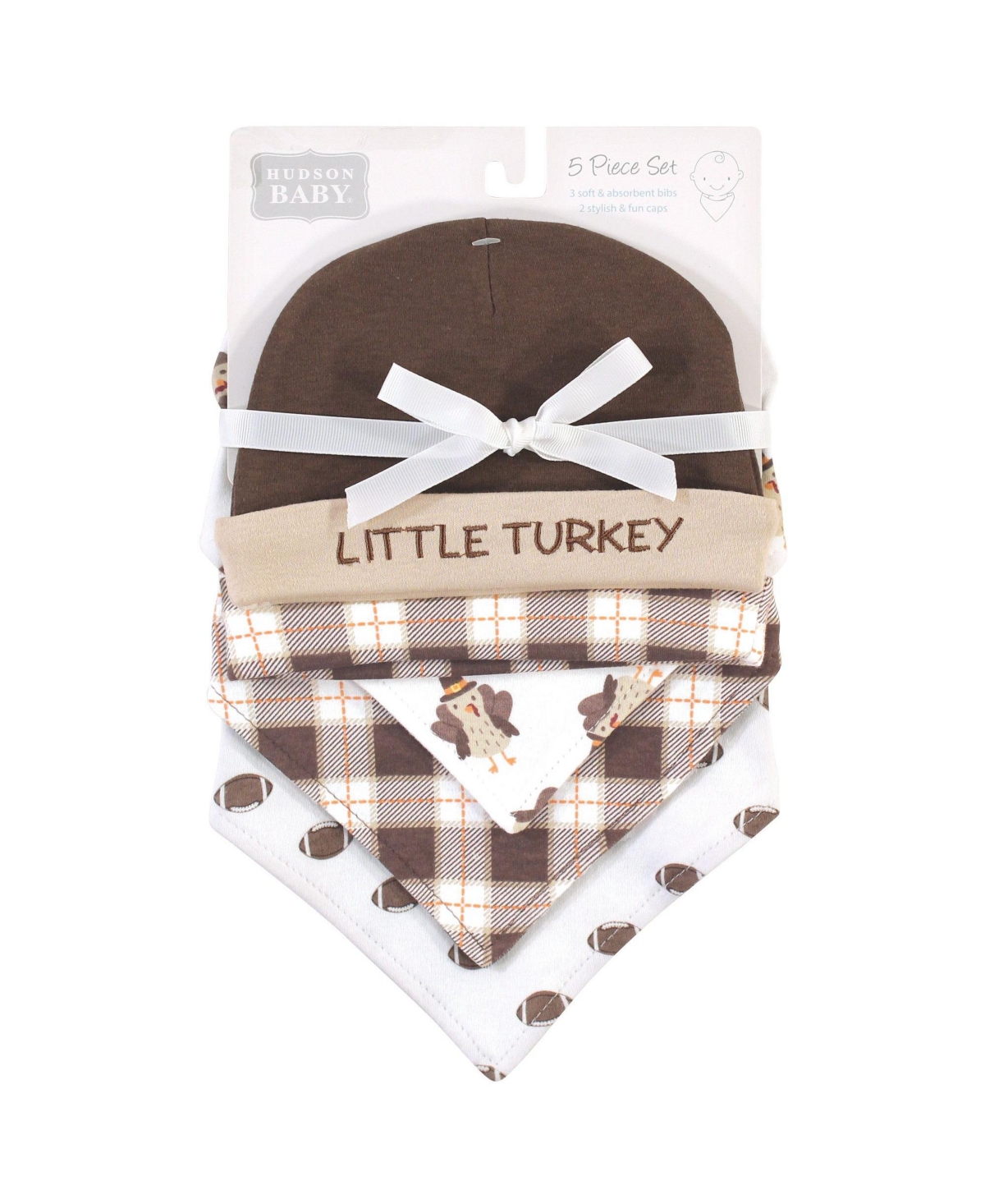 Hudson Baby Infant Boy Cotton Bib and Caps Set 5pk, Turkey, One