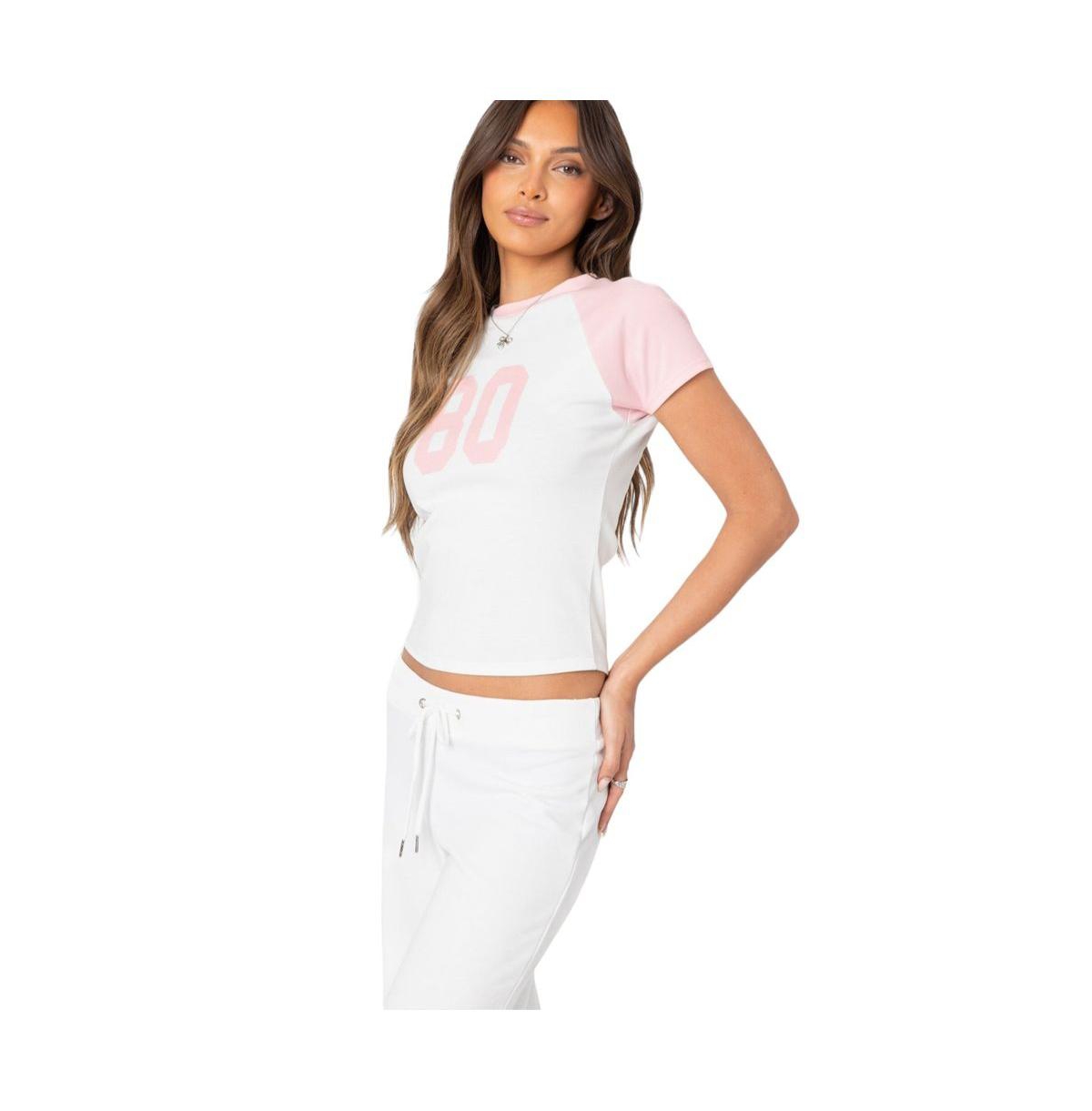 Edikted Women's 80's raglan t shirt - White-and-pink