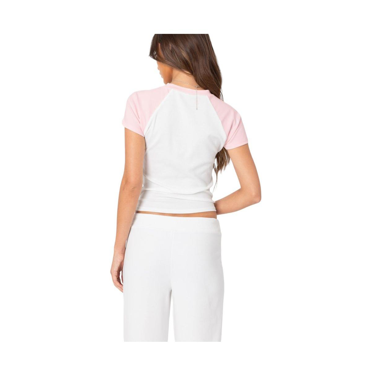 Edikted Women's 80's raglan t shirt - White-and-pink