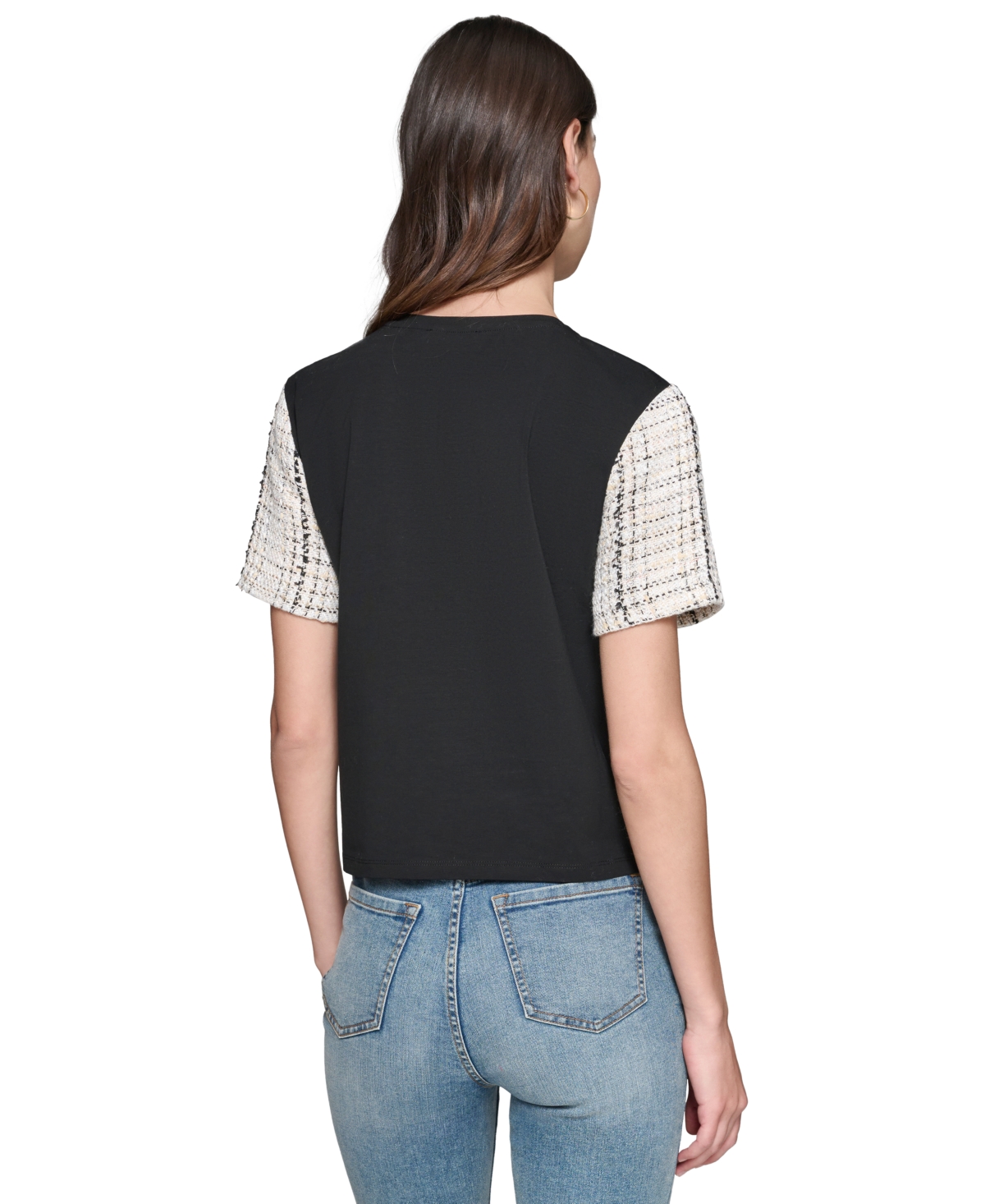 Karl Lagerfeld Paris Women's Short-Sleeve Tweed Pocket Top