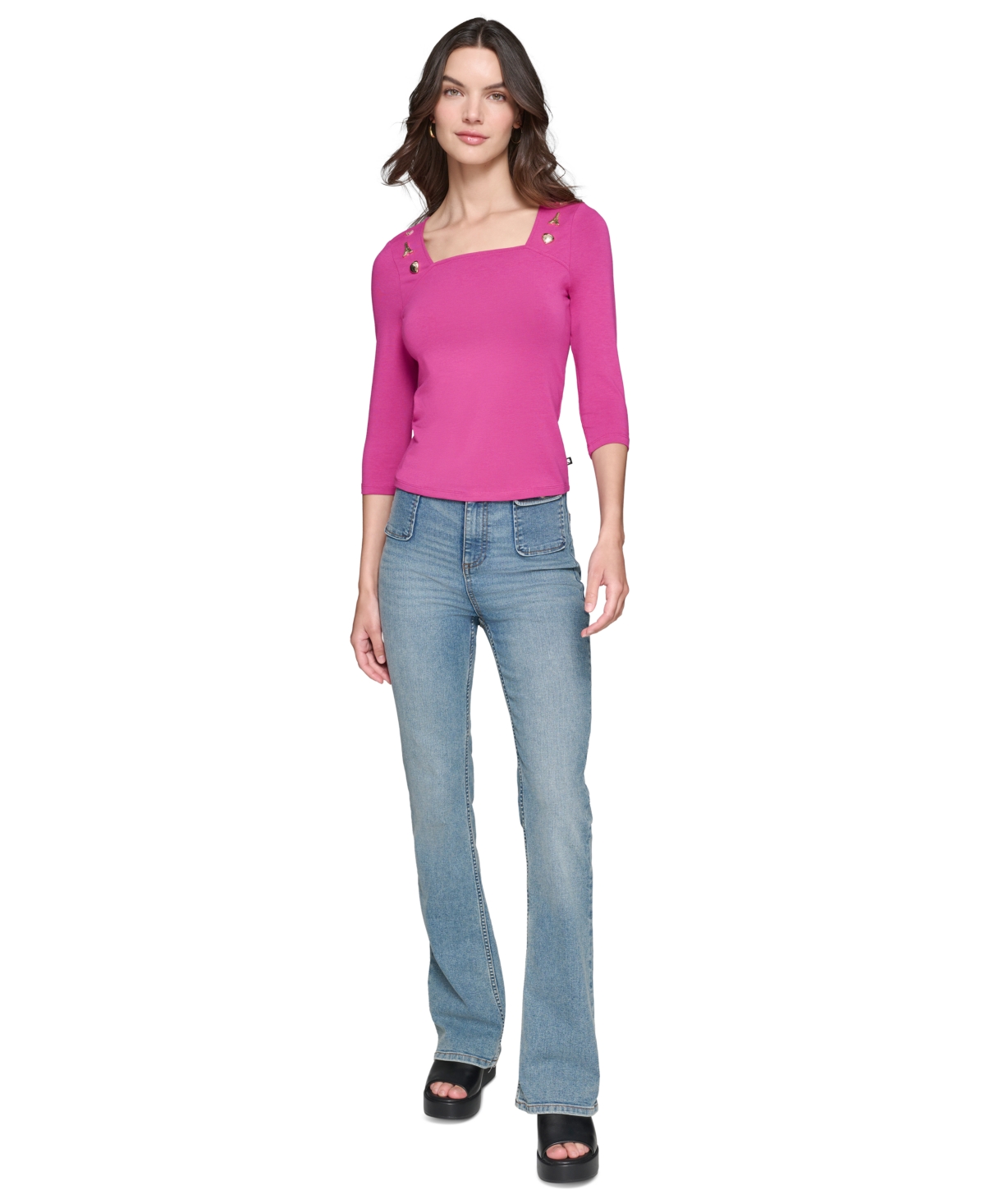 Karl Lagerfeld Paris Women's Embellished Square-Neck Top