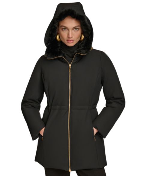 Женские куртки Donna Karan New York Faux-Fur-Collar Short Puffer Coat