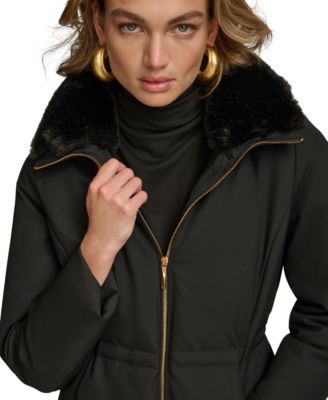 Women's Faux-Fur-Collar Short Puffer Coat