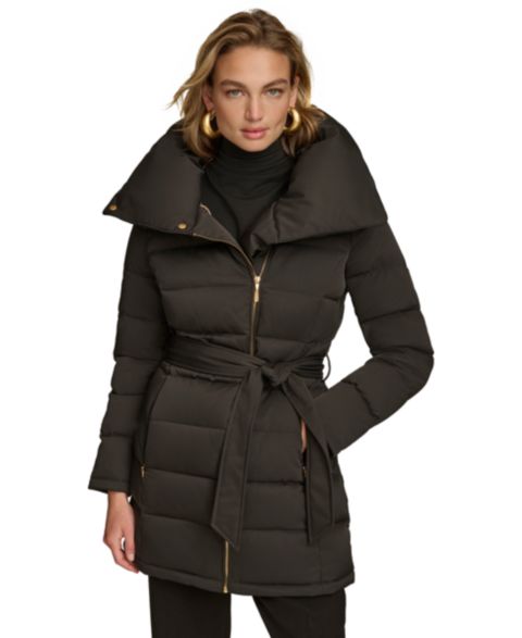 Женские куртки Donna Karan New York Women's Belted Asymmetric Puffer Coat