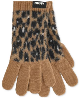 DKNY - Women's Fuzzy Leopard-Print Gloves