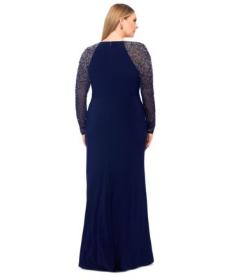 Betsy & Adam Plus Size V-Neck Embellished-Sleeve Sheath Dress