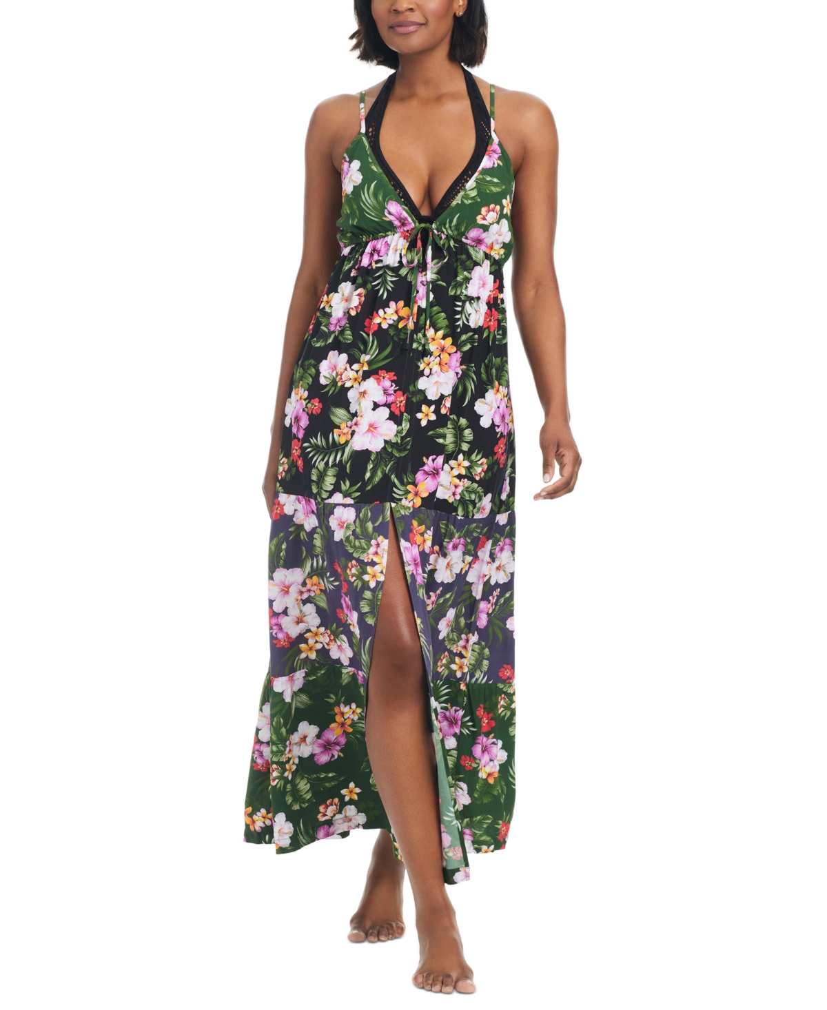 BAR III WOMEN'S FLORAL-PRINT TIERED COVER-UP DRESS, CREATED FOR MACY'S 