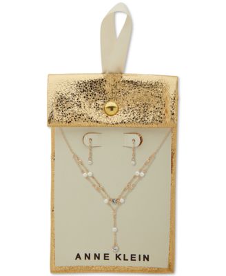 Gold-Tone Stone Statement Necklace & Drop Earrings Set