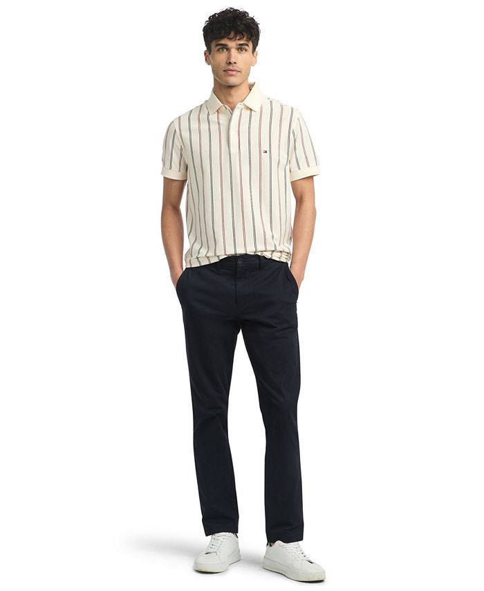 Tommy Hilfiger Men's Stripe Polo Shirt Gray Size Large