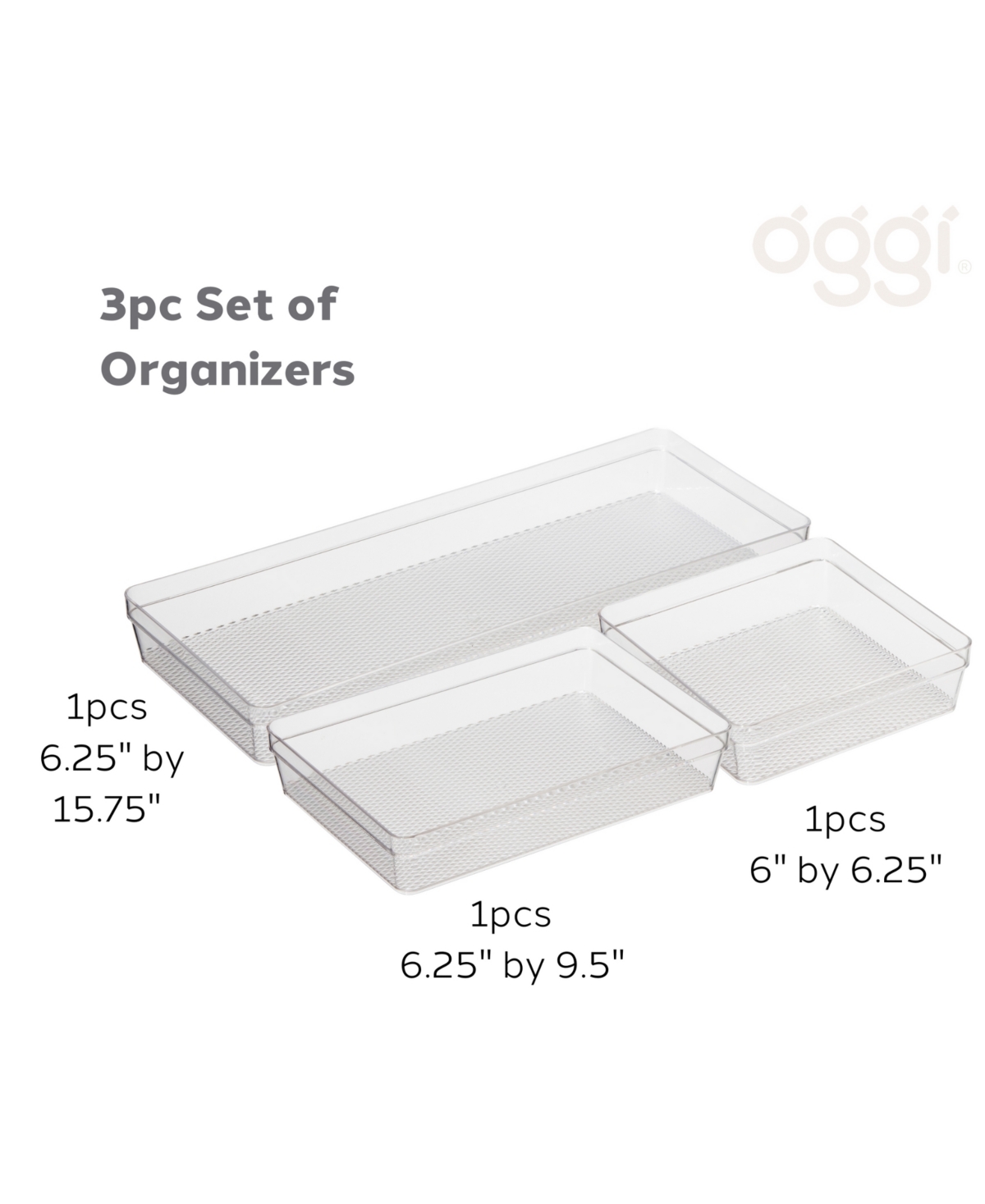 OGGI SET OF 3 CLEAR DRAWER ORGANIZERS 