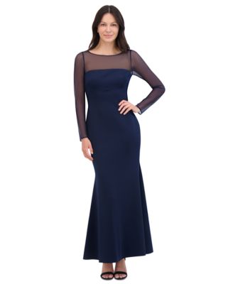 Eliza J Women's Rosette Illusion-Sleeve Evening Gown - Macy's