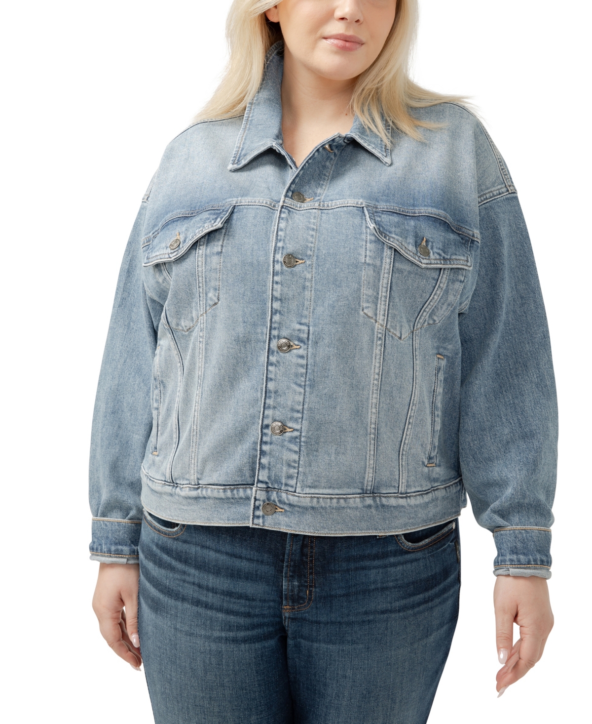 SILVER JEANS CO. PLUS SIZE DENIM TRUCKER JACKET 