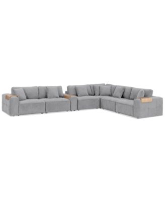 Furniture - Nycolle 7-Pc. Fabric L-Shape Sectional Sofa with 1 Console