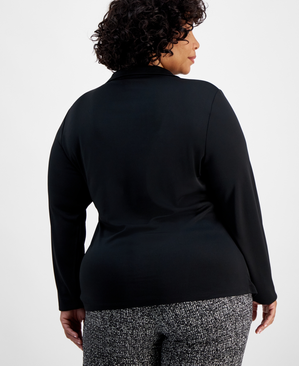 I.n.c. International Concepts Plus Size Collared Faux-Wrap Top, Created for Macy's