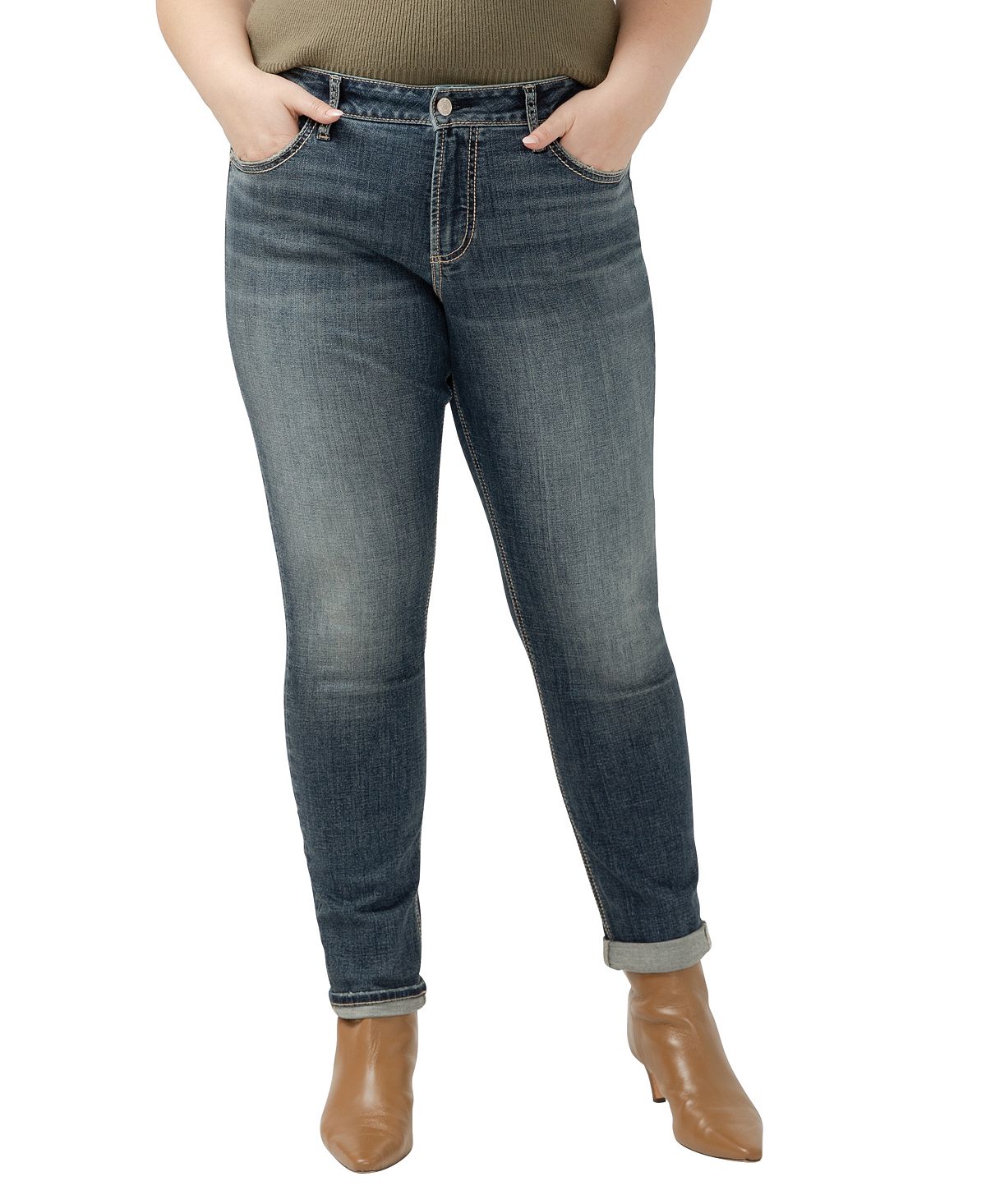 Silver Jeans Co. Plus Size Girlfriend Mid Rise Skinny Leg Jeans view 1 — MAYCSS fashion products