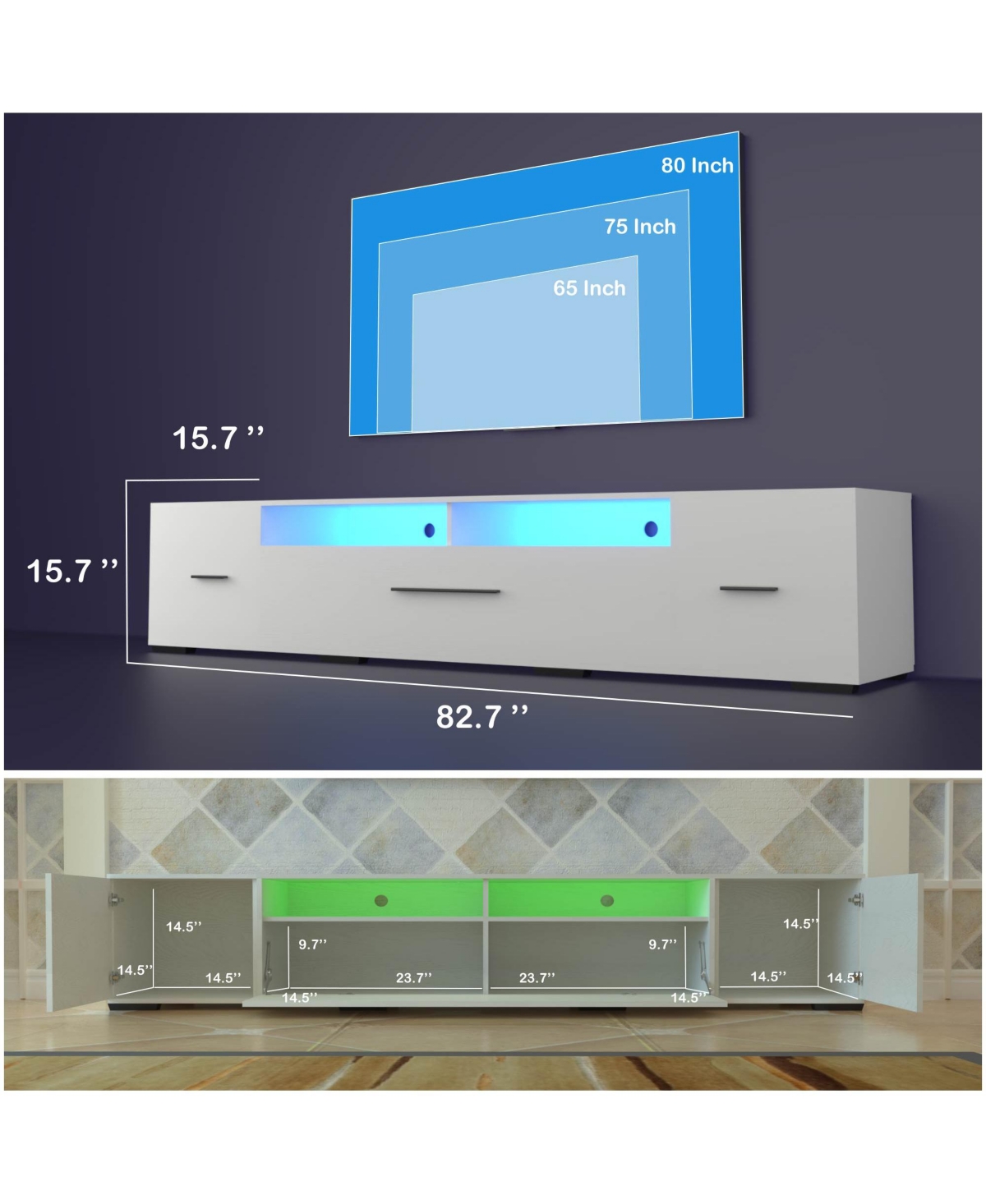 Streamdale Furniture Rgb Led Tv Cabinet with 90% Storage Space and Multicolor Modes