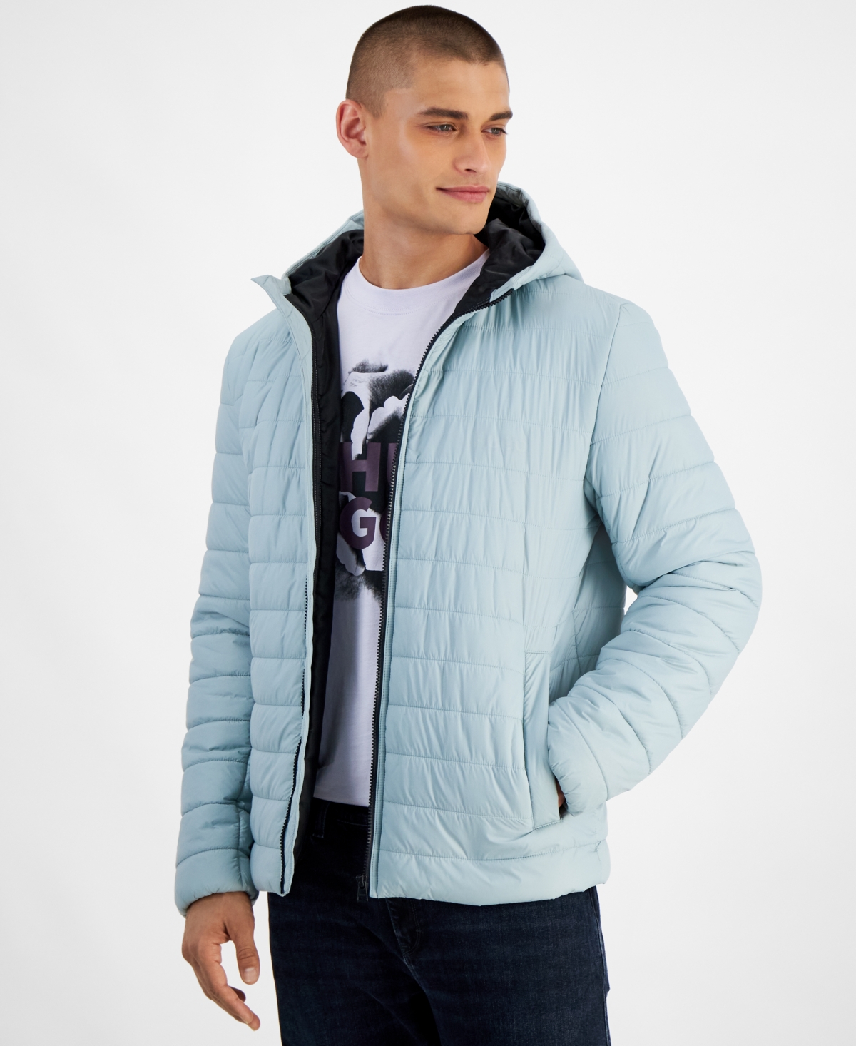 Hugo Boss Hugo By  Men's Barvi2435 Slim-fit Quilted Full-zip Liner Jacket In Light Blue