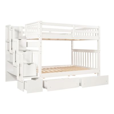 Streamdale Full Over Full Bunk Bed With Shelves And 6 Storage Drawers