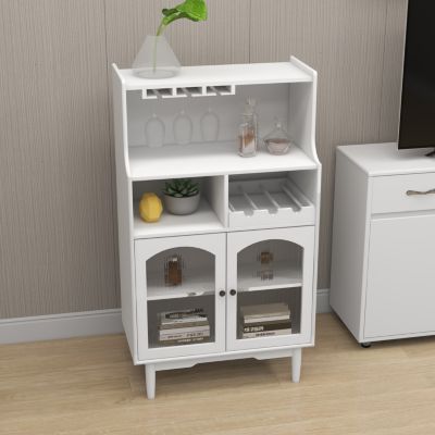 Streamdale Modern White Wine Cabinet with Glass Door and Removable Racks