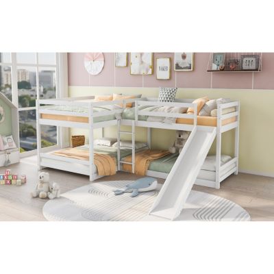 Streamdale Full And Twin Size L-Shaped Bunk Bed With Slide And Short Ladder