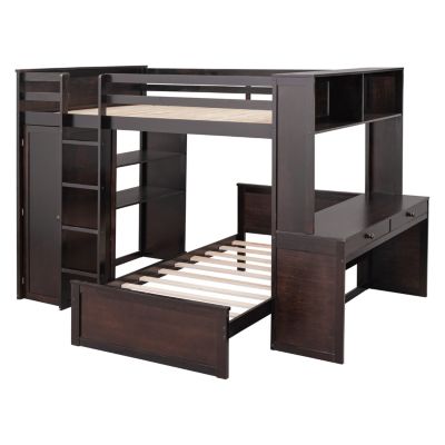 Full-Size Loft Bed with Twin Bed, Storage, and Desk