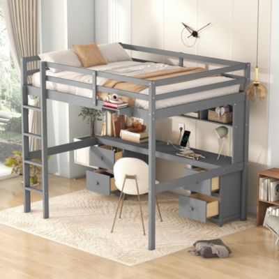 Loft Bed with Desk, and Charging Station