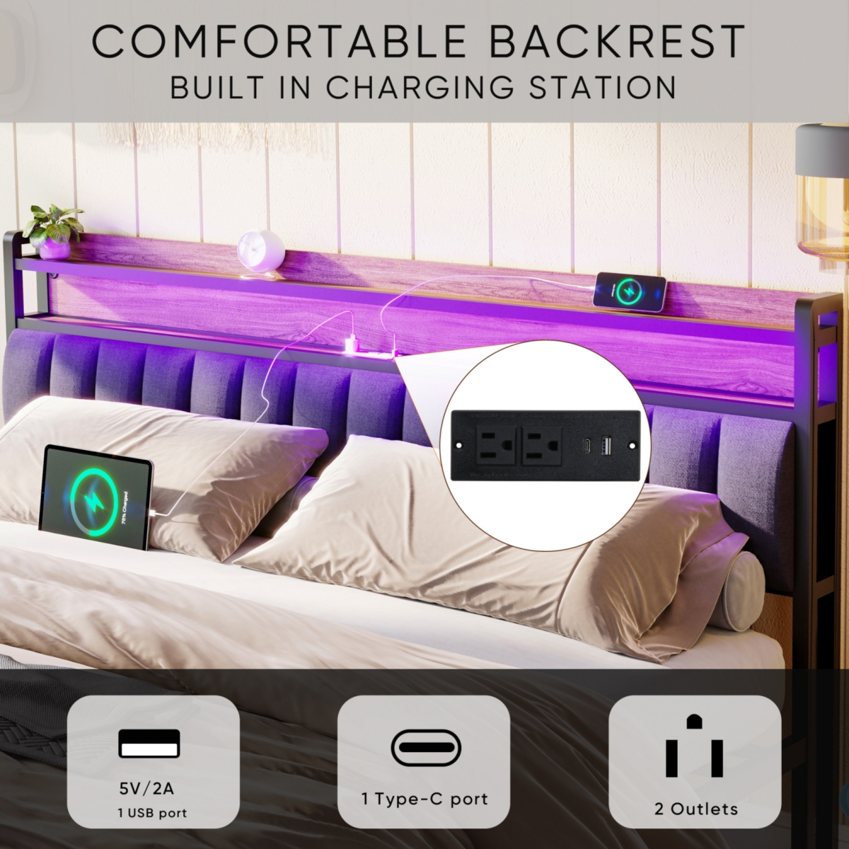 Streamdale Furniture Bed Frames With Storage and Led Platform Frame