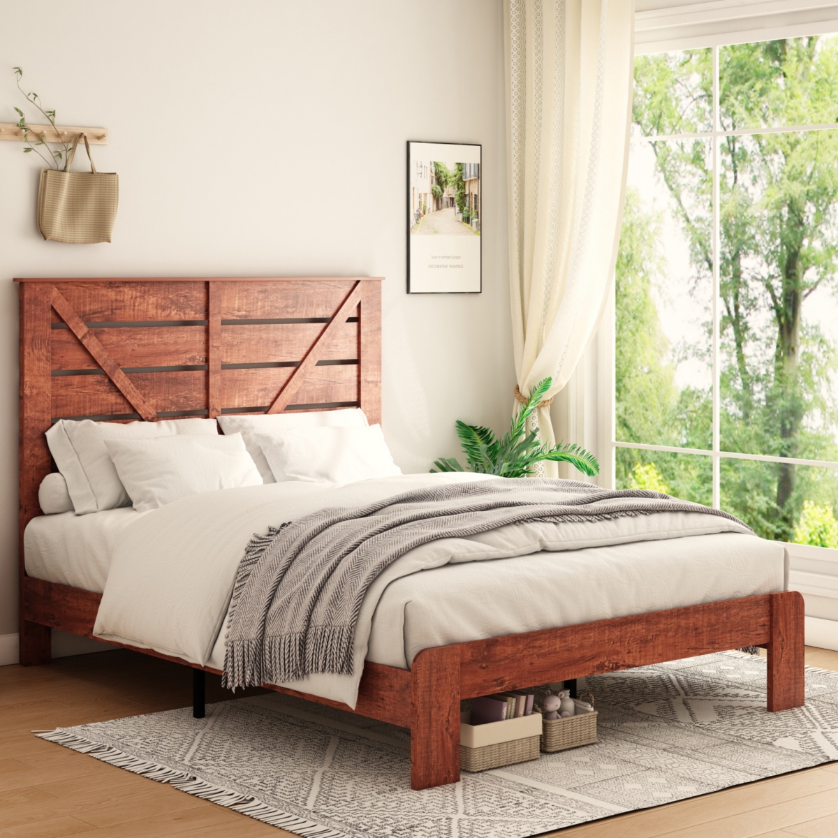 Streamdale Furniture Vintage Brown Bed Frame with Storage