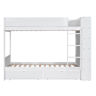 Streamdale Twin Over Twin Bunk Bed With 2 Drawers And Multilayer Cabinet