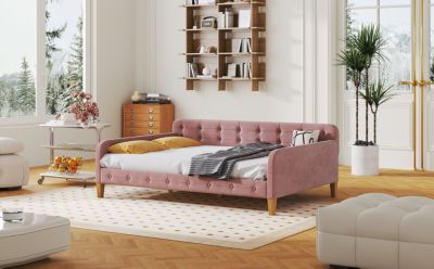 Full Size Upholstered Daybed with 4 Support Legs