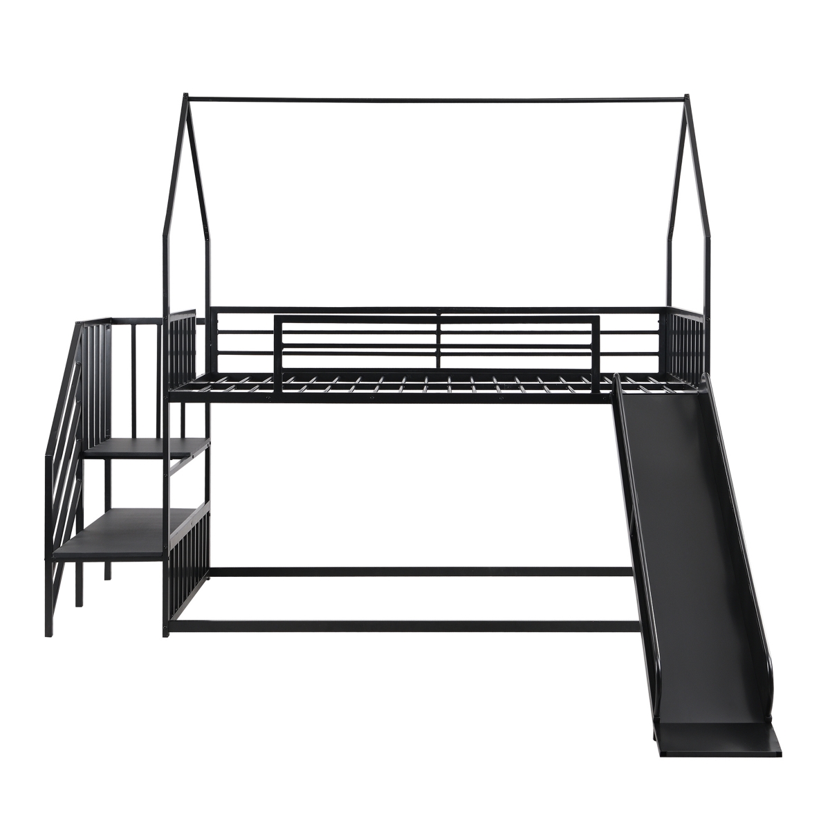 Simplie Fun Twin Metal Bunk Bed House With Slide And Staircase