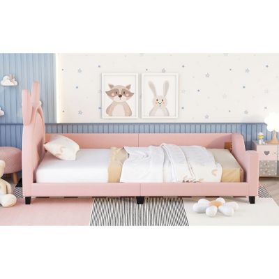 Twin Size Upholstered Daybed With Carton Ears Shaped Headboard