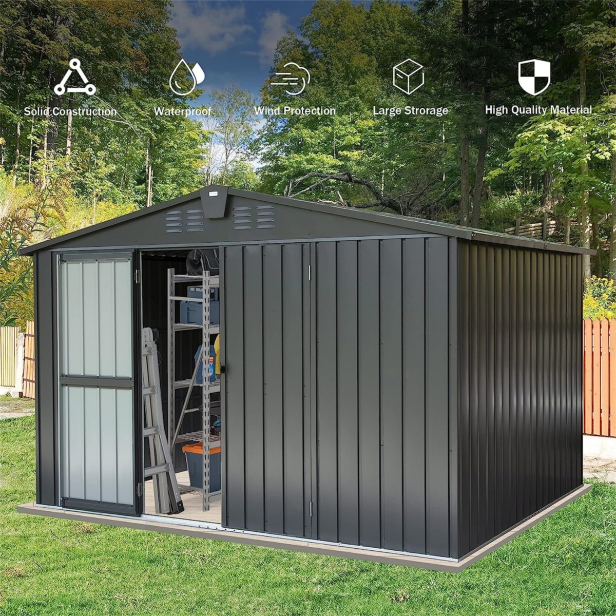 Metal Outdoor Storage Shed: 10'x8' With Lockable Door
