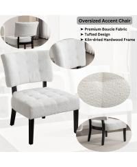 Boucle Tufted Accent Chair with Oversized Seating, White